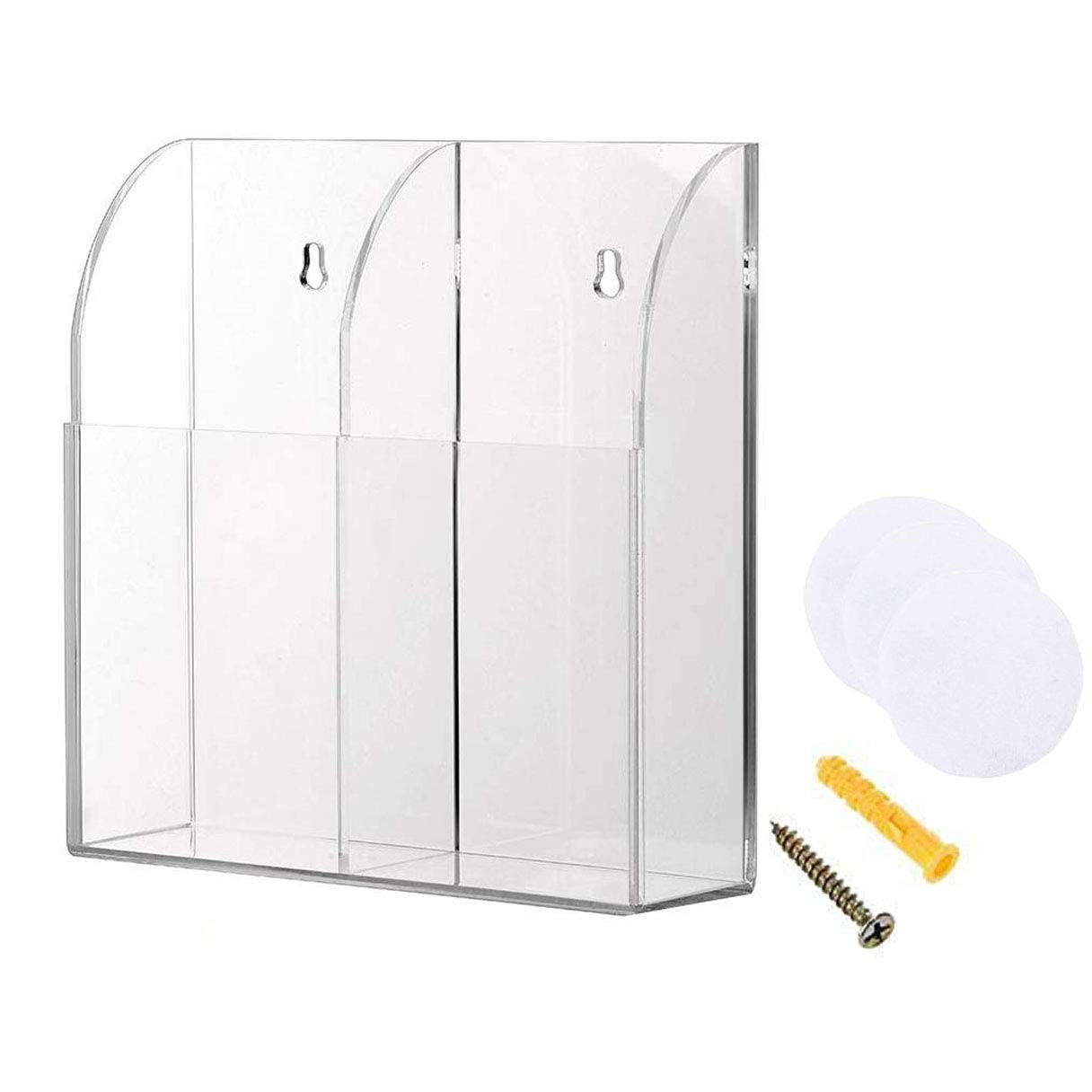Clear Acrylic Remote Control Holder Wall Mount Organizer Rack with 2 Slots