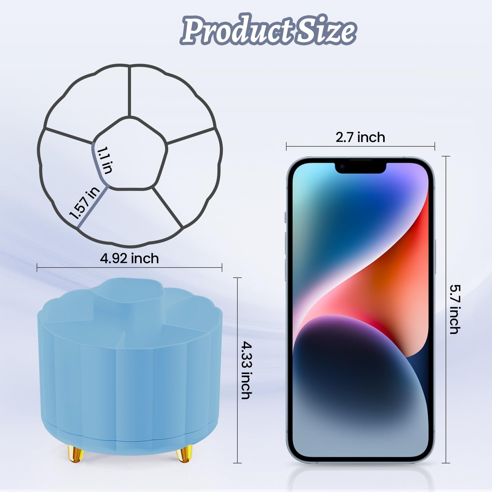 IVEETTY 360 Degree Rotating Pen Holder for Desk, 6 Slots Desktop Blue