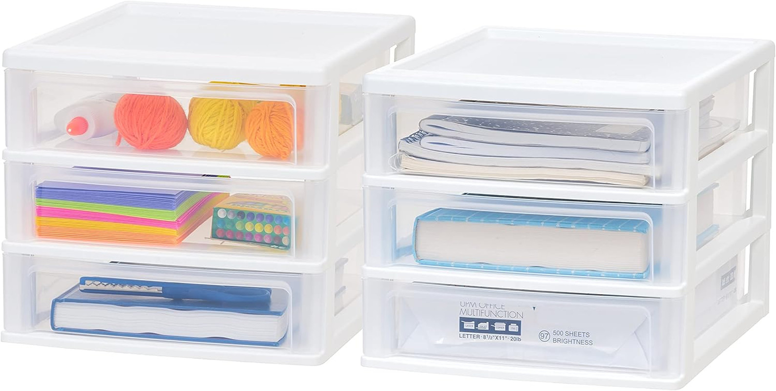 2pcs Medium 3-Drawer Desktop Organizer w/ Open Tray Top, Plastic Drawer Storage