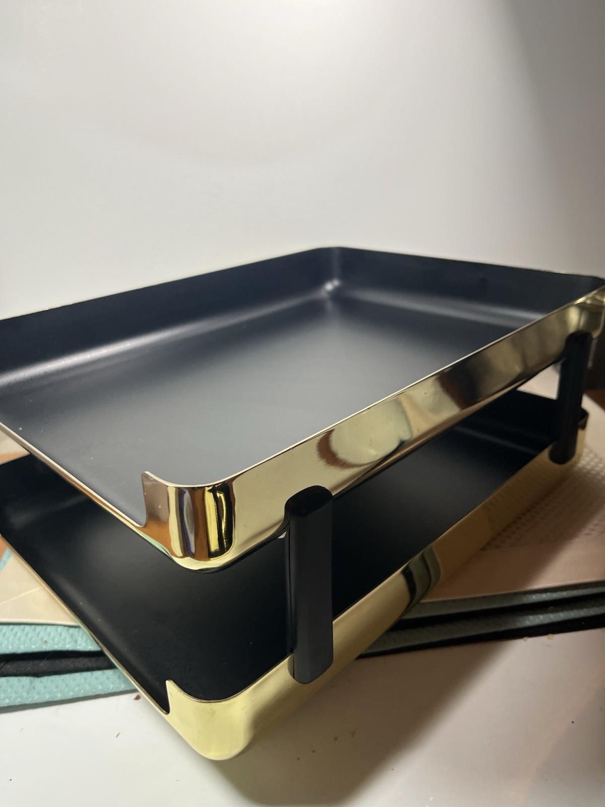 1984 Gold Brass Eldon Emphasis 6000 File Tray Organizer Executive Desktop 2 Tier