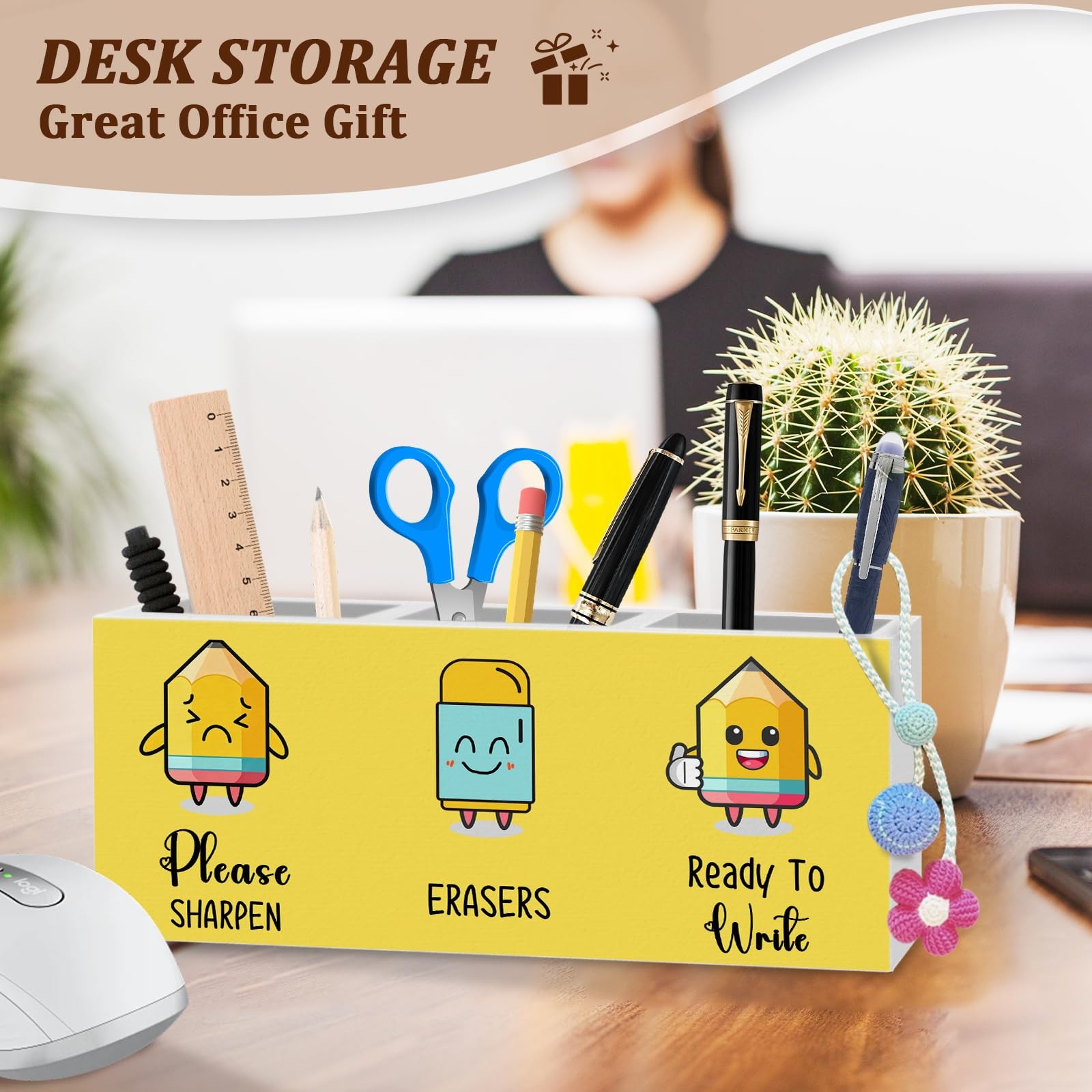Yellow Funny Classroom Pen Pencil Holder for Desk, Funny Classroom Decor, Bac…