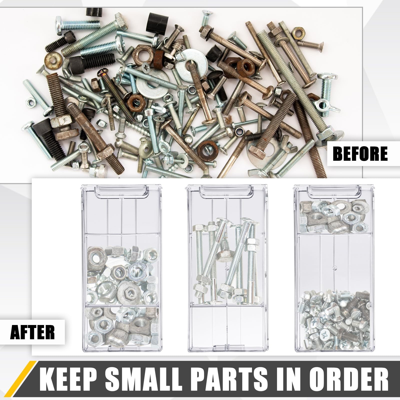 20 Pcs Stackable Drawer Screw Organizers with 60 Clear Dividers and 20 Tag Ca…