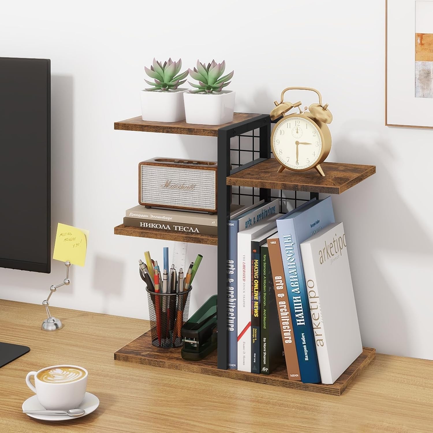 ELITEROO Desktop Shelf Organizer, 15.74 L x 7.87 W x H inches, Brown