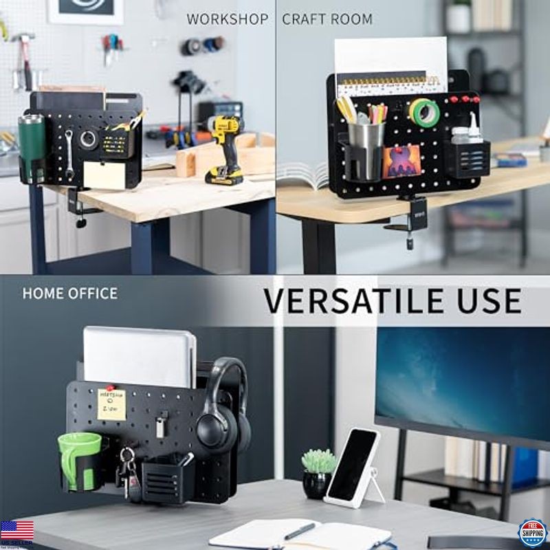 VIVO Steel Clamp-on Rotating Pegboard with Laptop Holder, 14 x 11 inch Magnetic