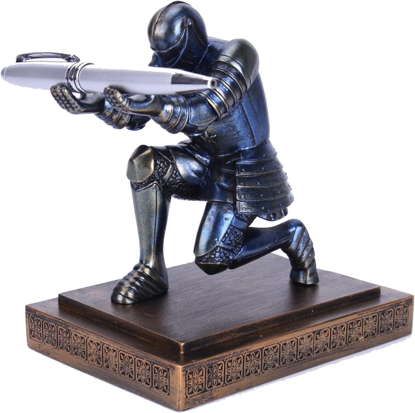 Executive Knight Pen Holder in Blue Resin for Desk Organization and Decor