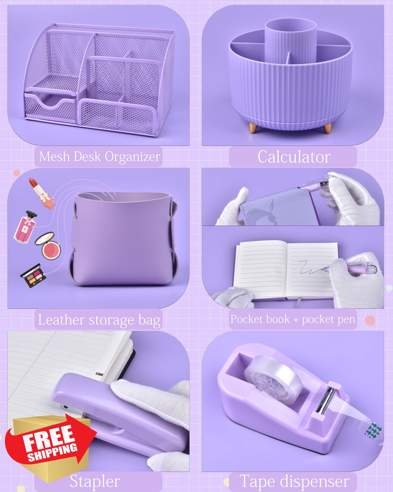 Vamrak Desk Organizer Purple Rotating Pen