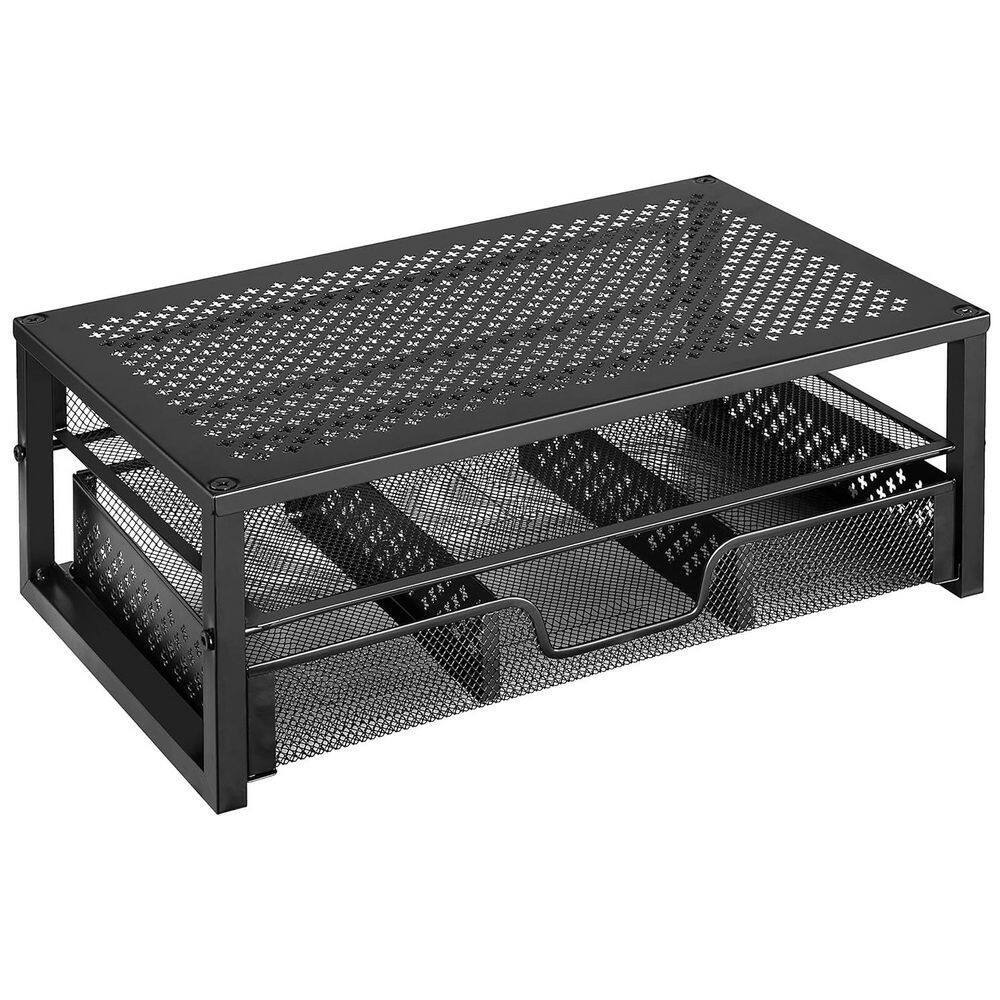 Black 16 In. X 6.3 In. Metal Modern Desk Organizer Stand with Drawer