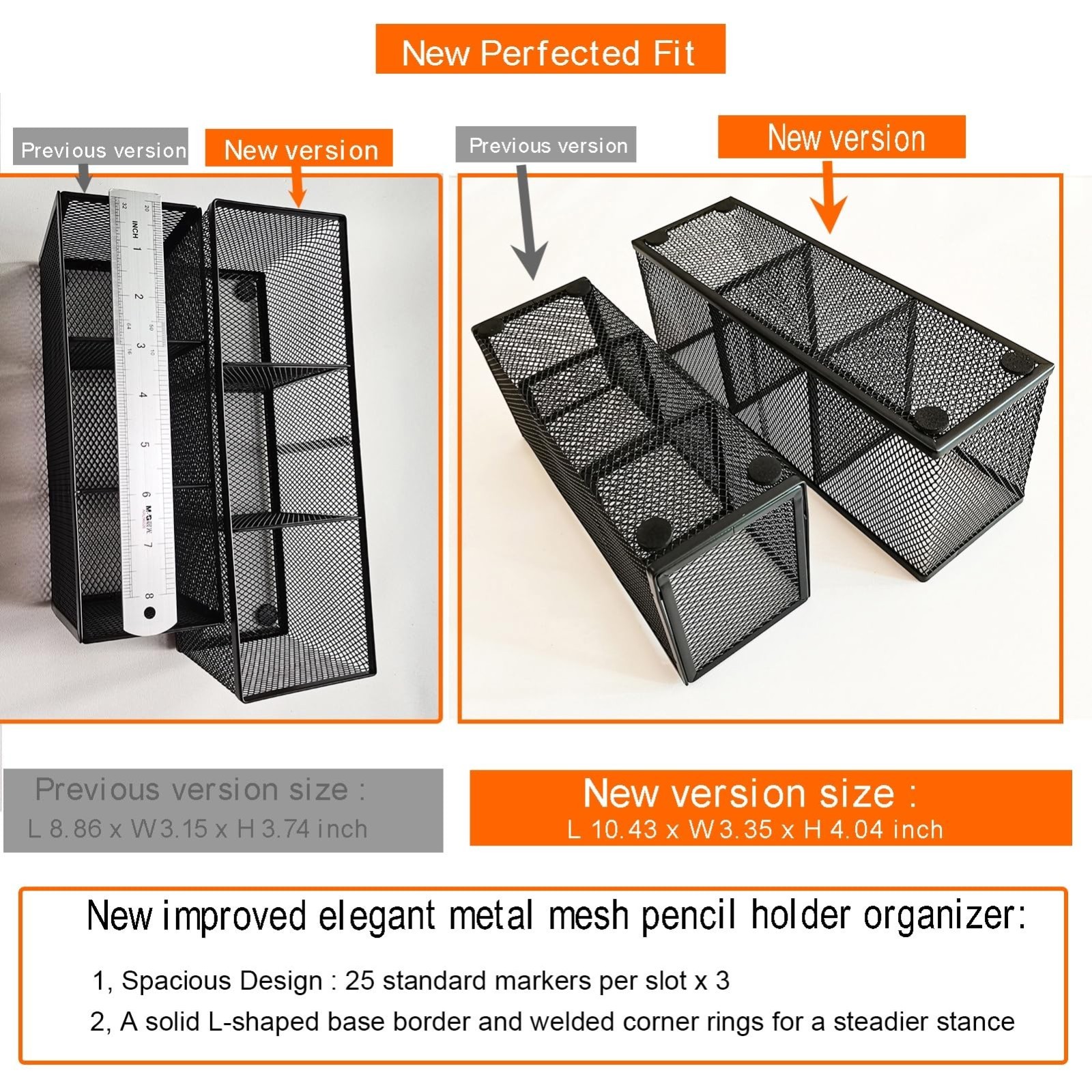 Spacious 3-Compartment Metal Mesh Desk Organizer for Pens, Makeup & Utensils – B