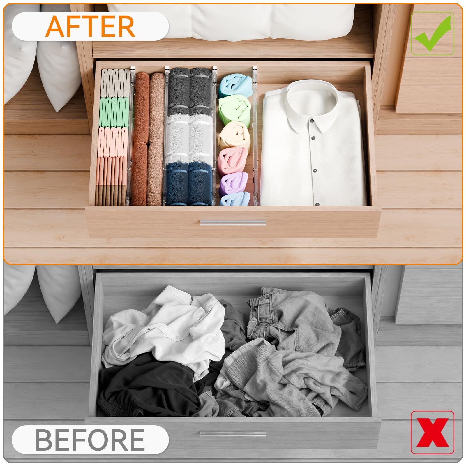 Yieach 12Pack 3.2 Inch Shallow Acrylic Drawer Dividers For Clothes -Expandable