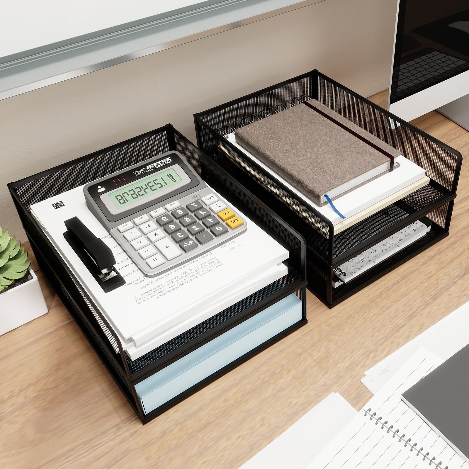 4 Tier Stackable Trays for Letter Documents, Desktop File Organizers for Offi…