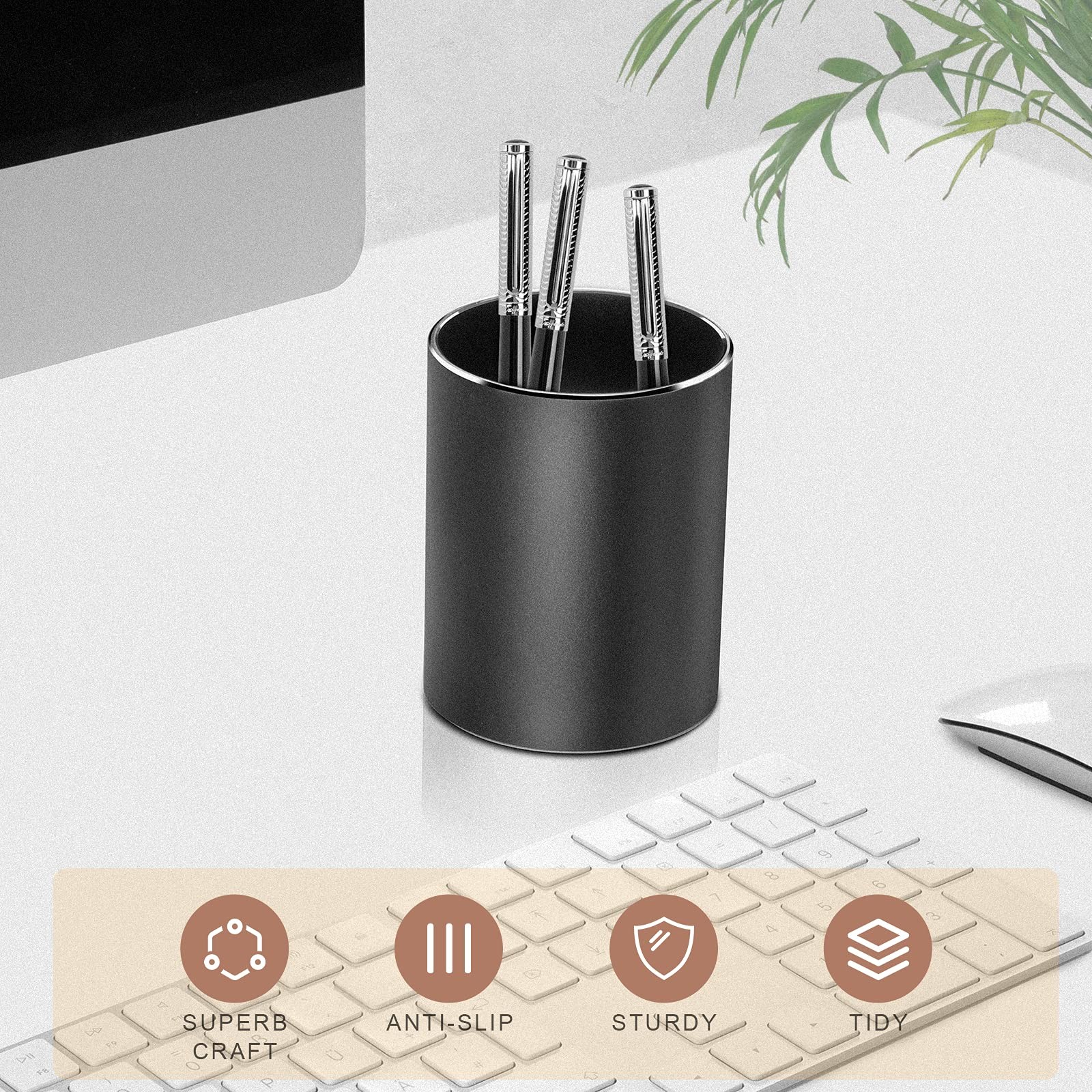 Vaydeer Metal Pen Holder Aluminum Pencil 38.80 × 7.90 × 6.00 inch, Black