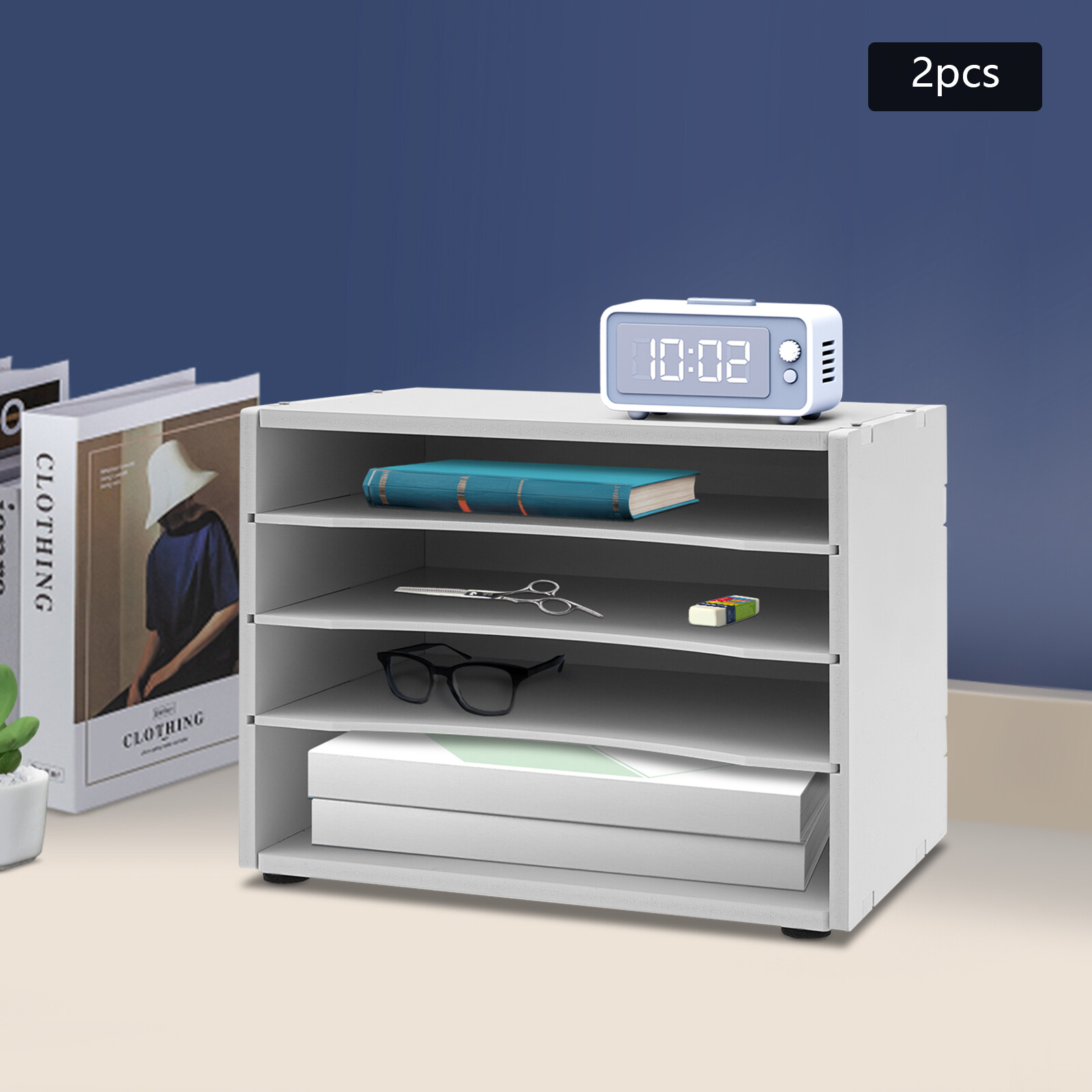 Desktop Organizer 2 Pack 4 Compartment File Sorter White Office Desk Accessories