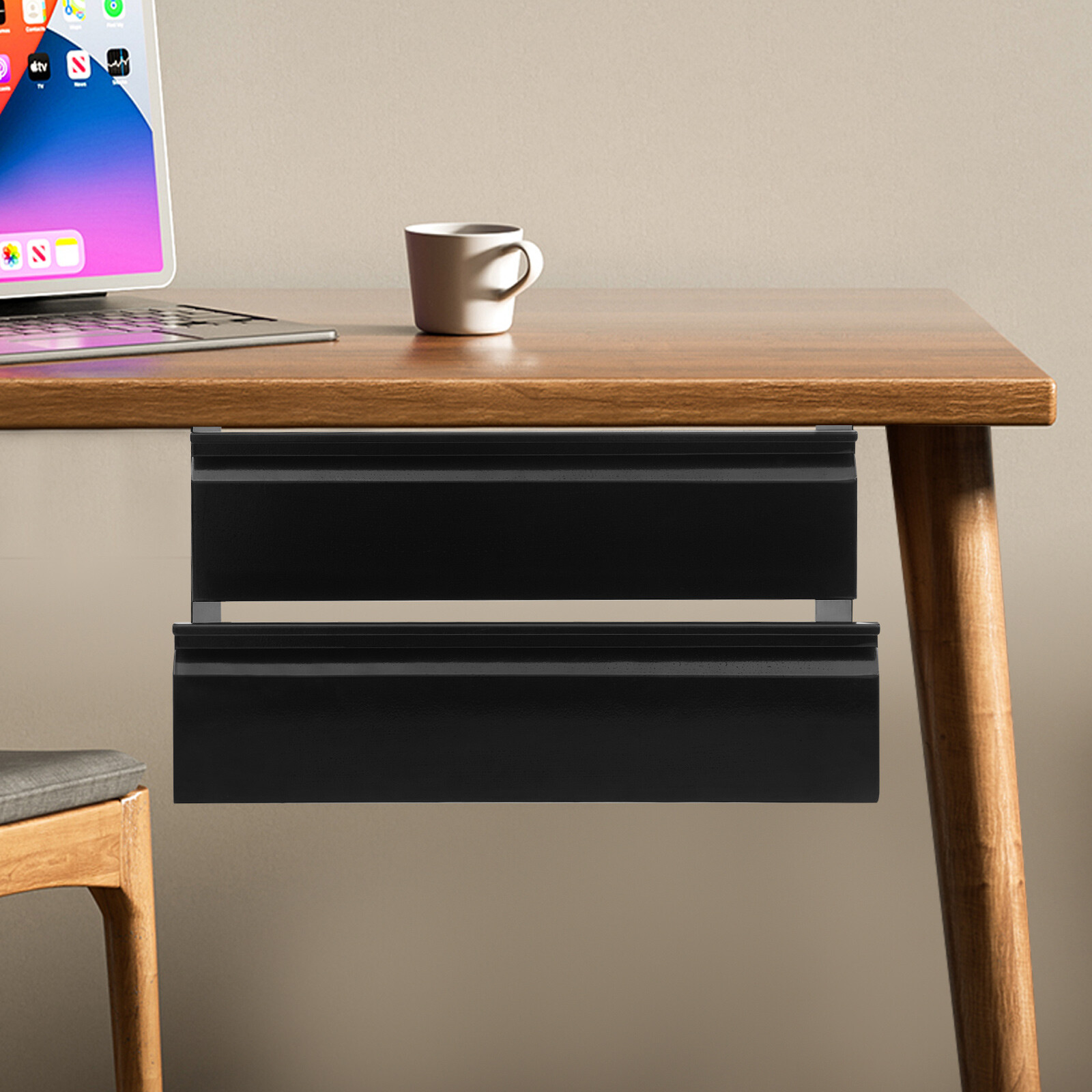 Black Dual Level 16″ Pull Out Under Desk Storage Drawer Set