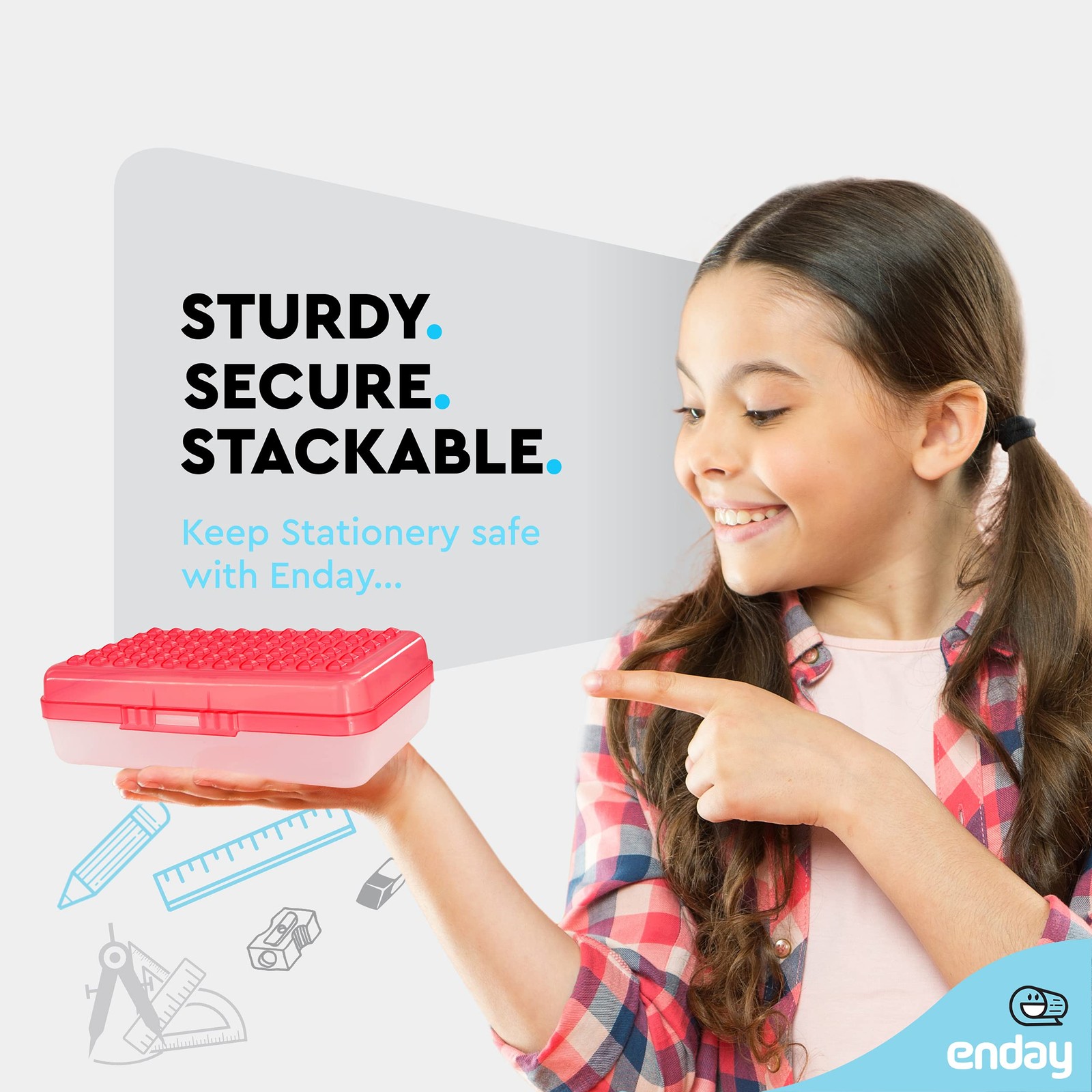 Plastic Pencil Box Red School Storage Case Organizer Snap Closure Supply