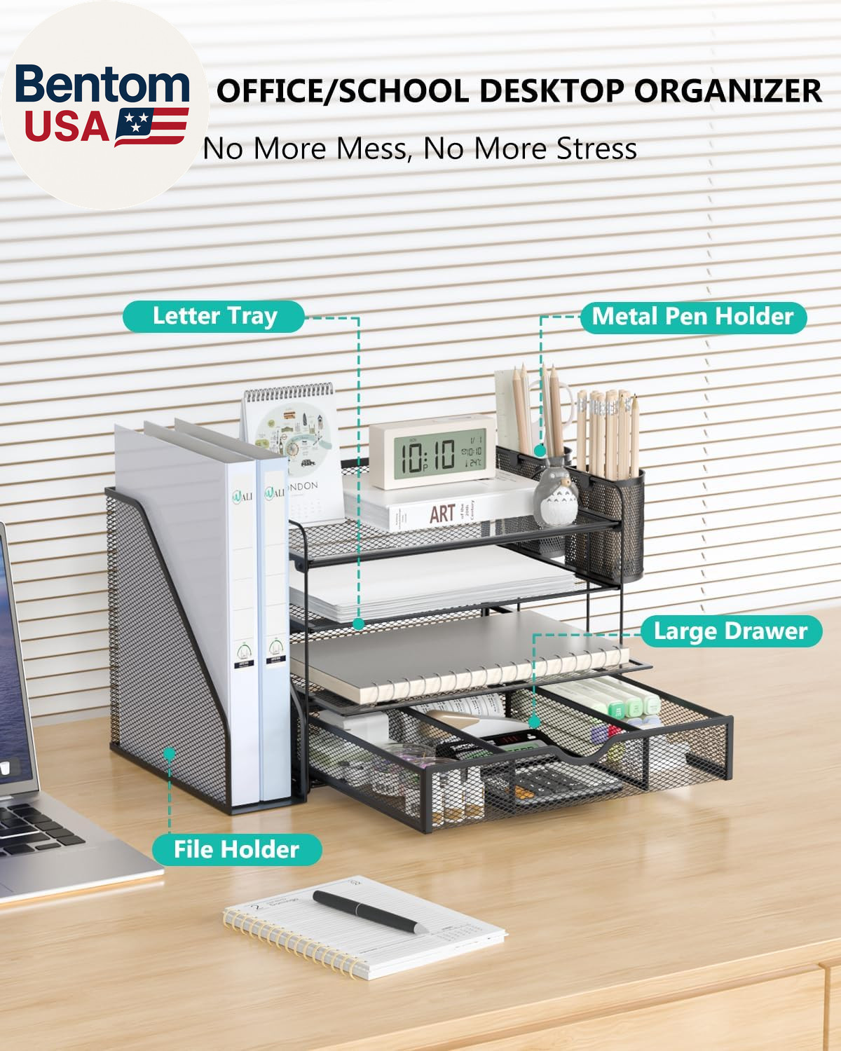 Desk File Organizer, 4 Tier Desktop Paper Letter Tray Organizer with Drawer and