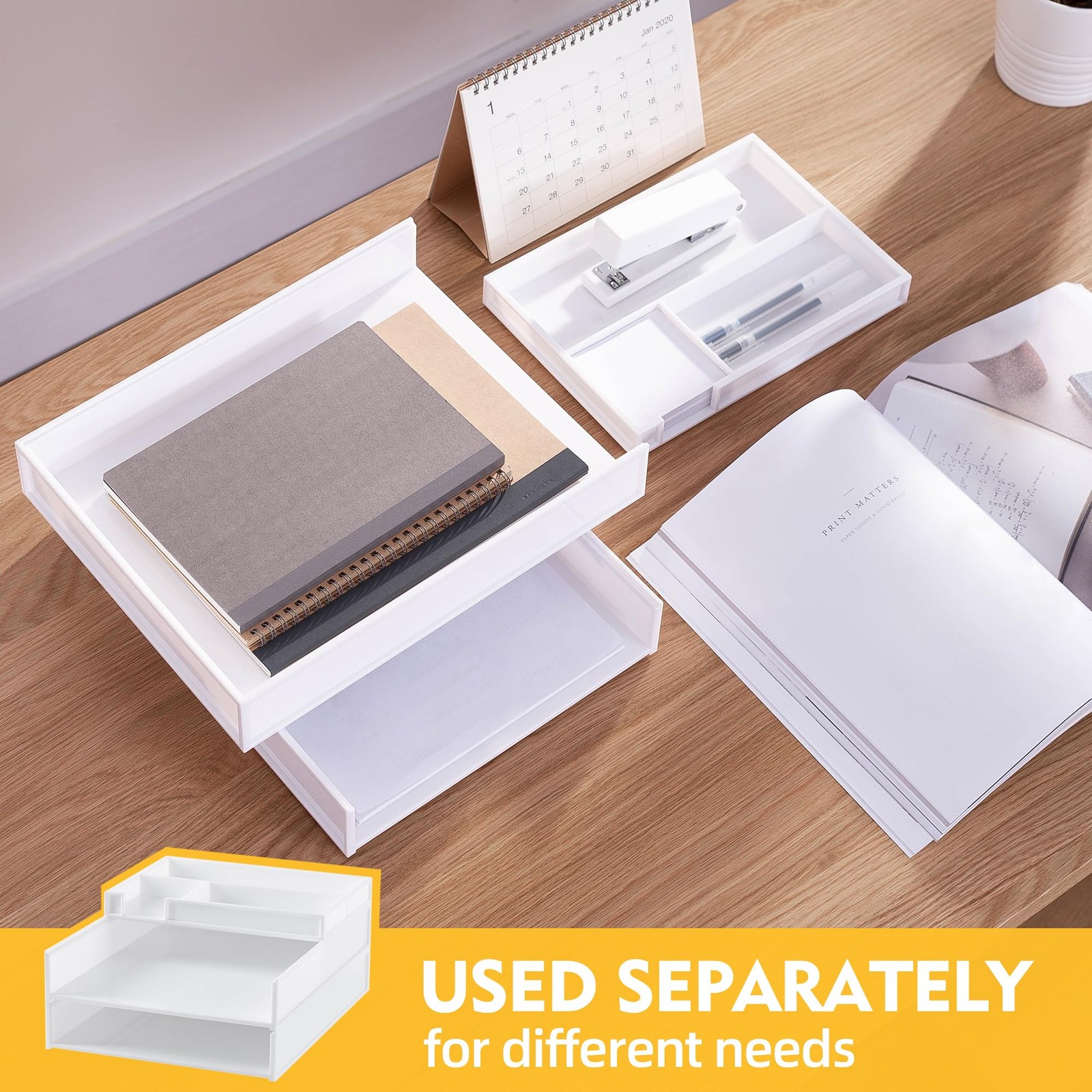White 3 Tier Stackable Letter Tray Cardboard Desk Paper Organizer Sorter