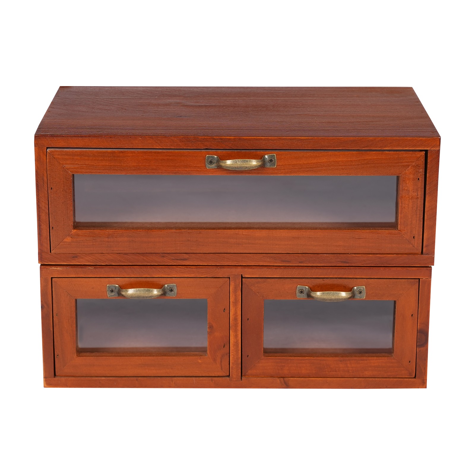 Vintage Desk Organizer Wooden Tabletop Storage Box with 3 Drawers for Office