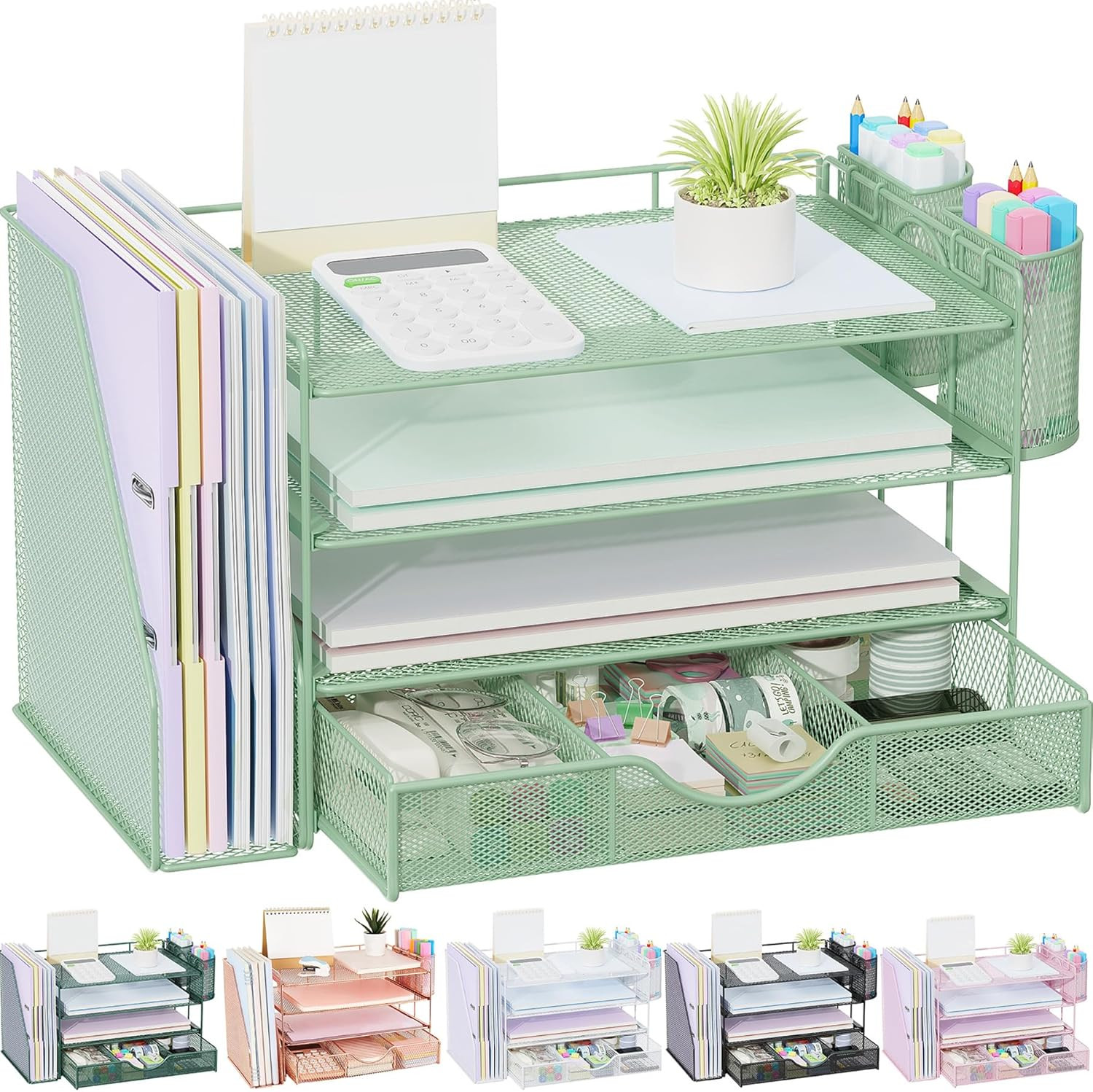 4-Tier Desk Organizer with Drawers, File Holders, Letter Trays and Pen Holders –