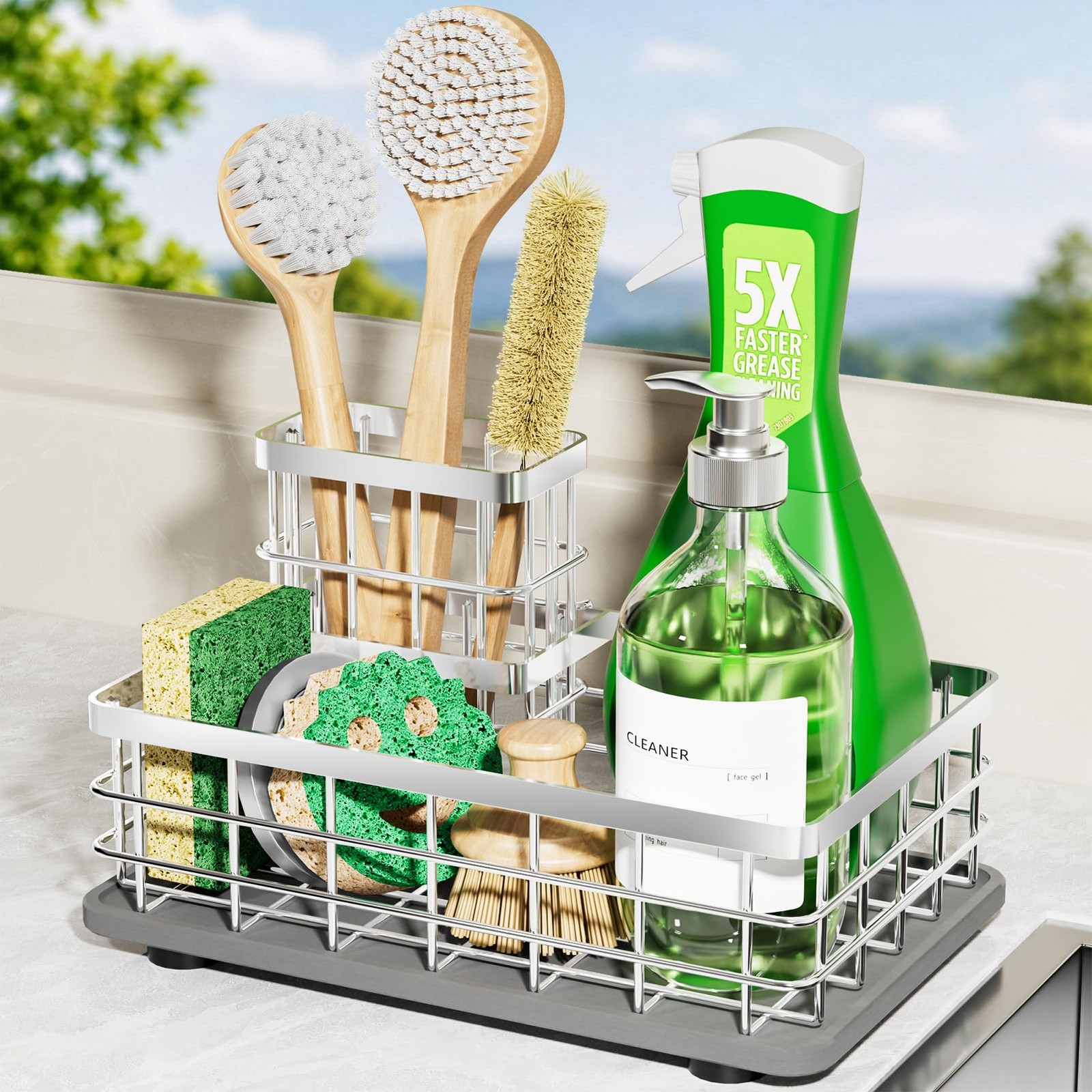 Extra Large Kitchen Sink Caddy Organizer, Stainless Steel Large, Silver