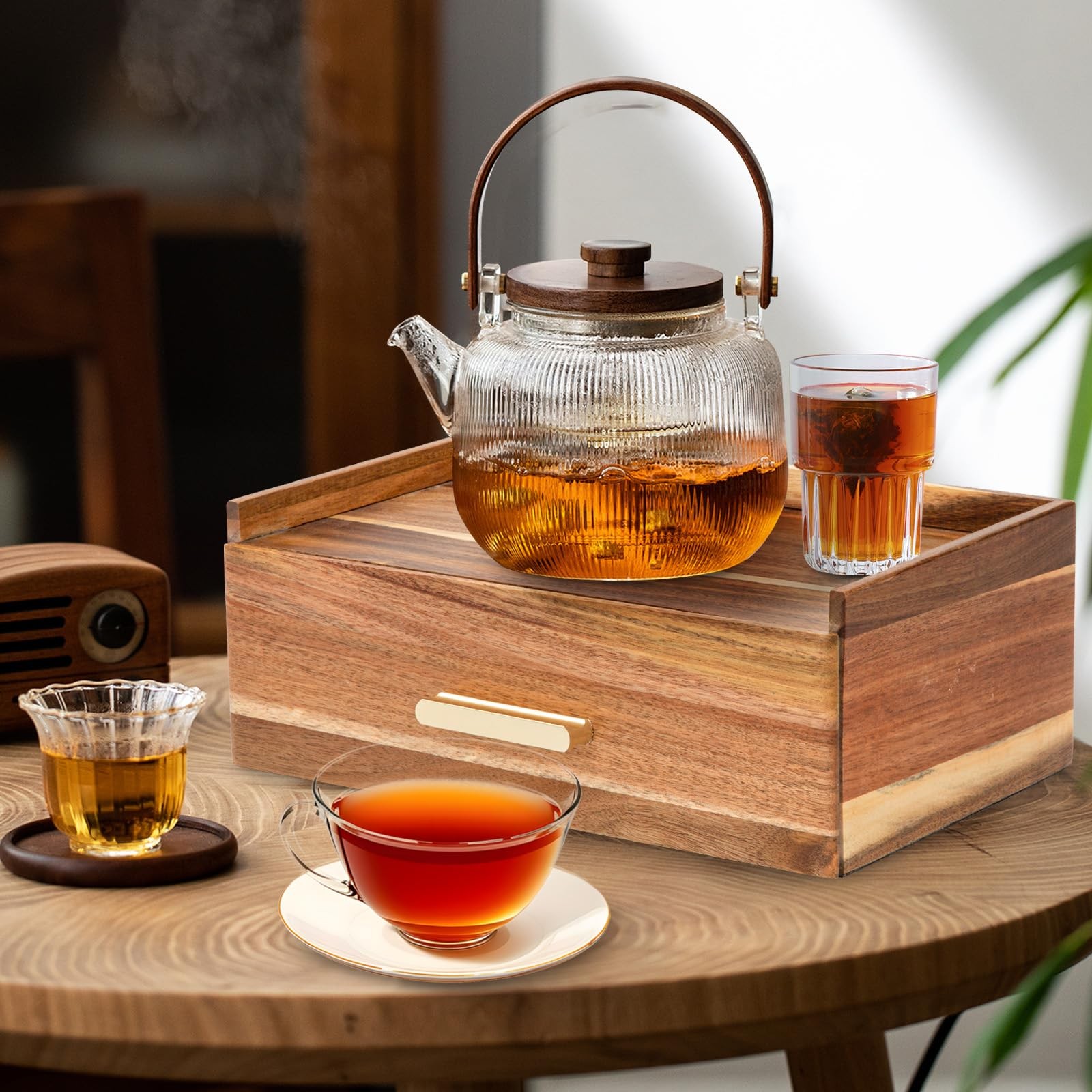 Tea Bag Organizer, Acacia Wood Organizers and Storage Normal, Natural