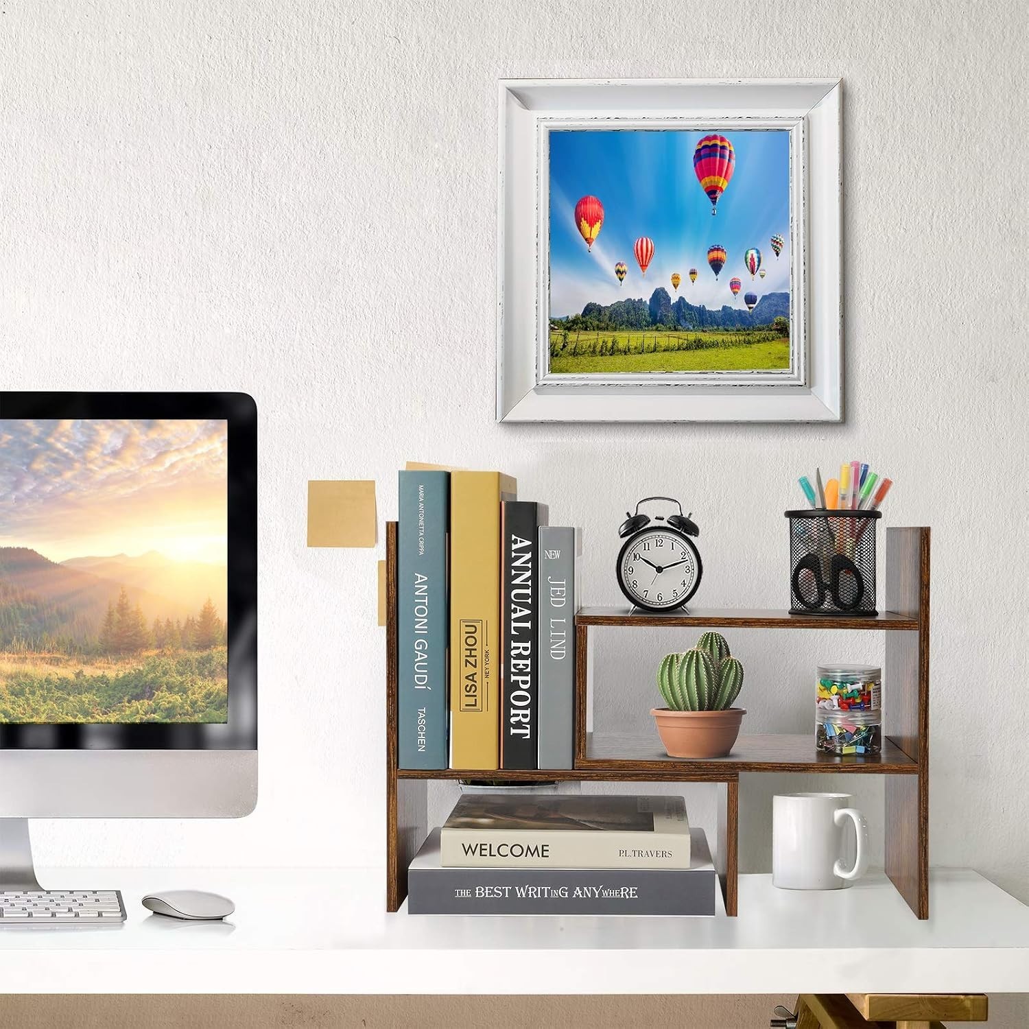 Expandable Wood Desktop Bookshelf – Minimalist Adjustable Organizer for Offices