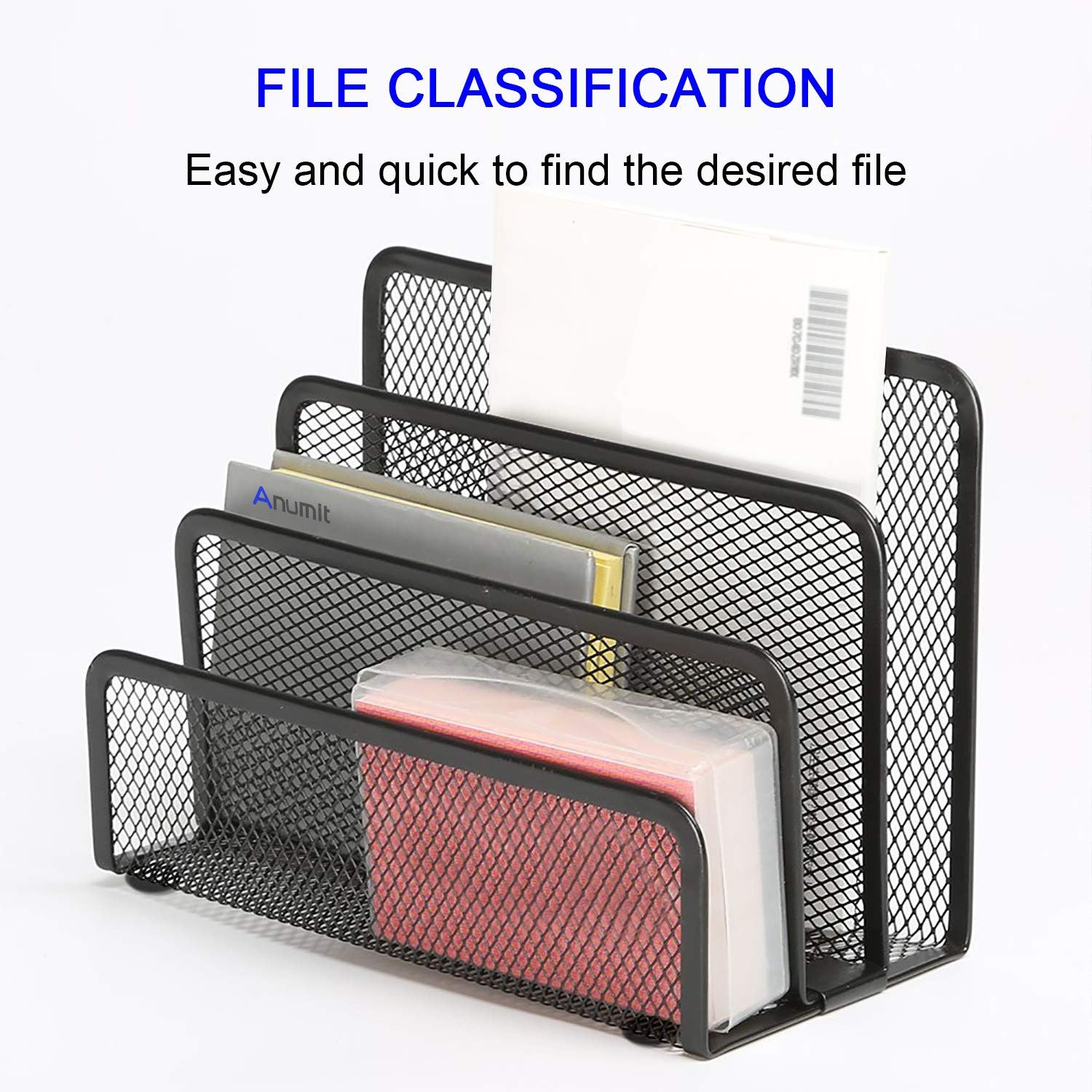 Desk Mail Organizer, File Holder Letter Sorter with 3 Vertical Upright Metal Mes