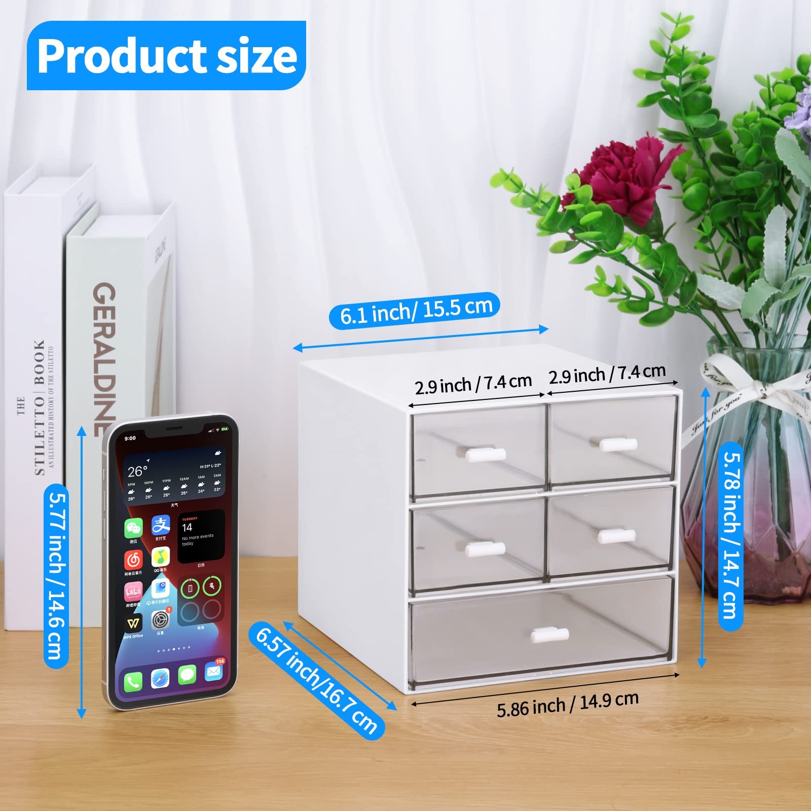 Desk Organizer with 5 Drawers, Rectangular Office Stationery Supplies Desktop…