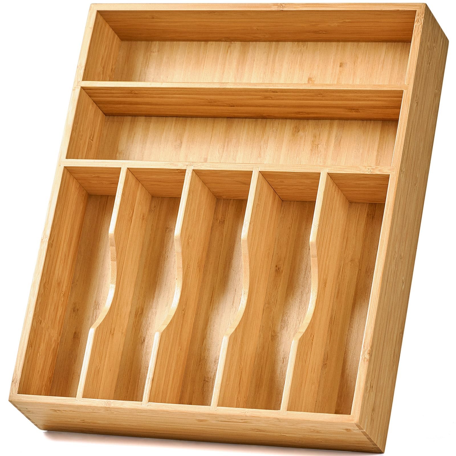 Umilife Bamboo Kitchen Drawer Organizer, 13 13 x 17 Inch (7 Slots), Natural