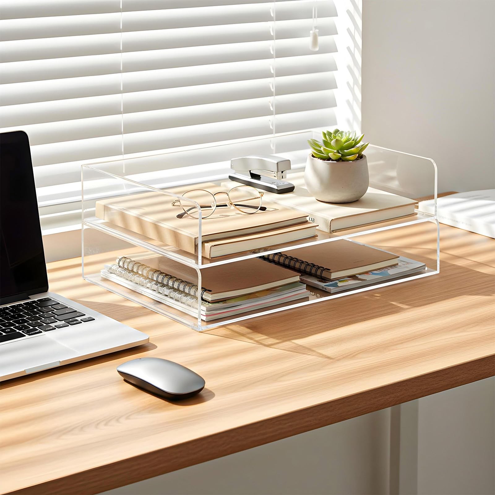 2 PCS Clear Acrylic Stackable Paper Letter Tray File Organizer 12.4×8.7×2.75