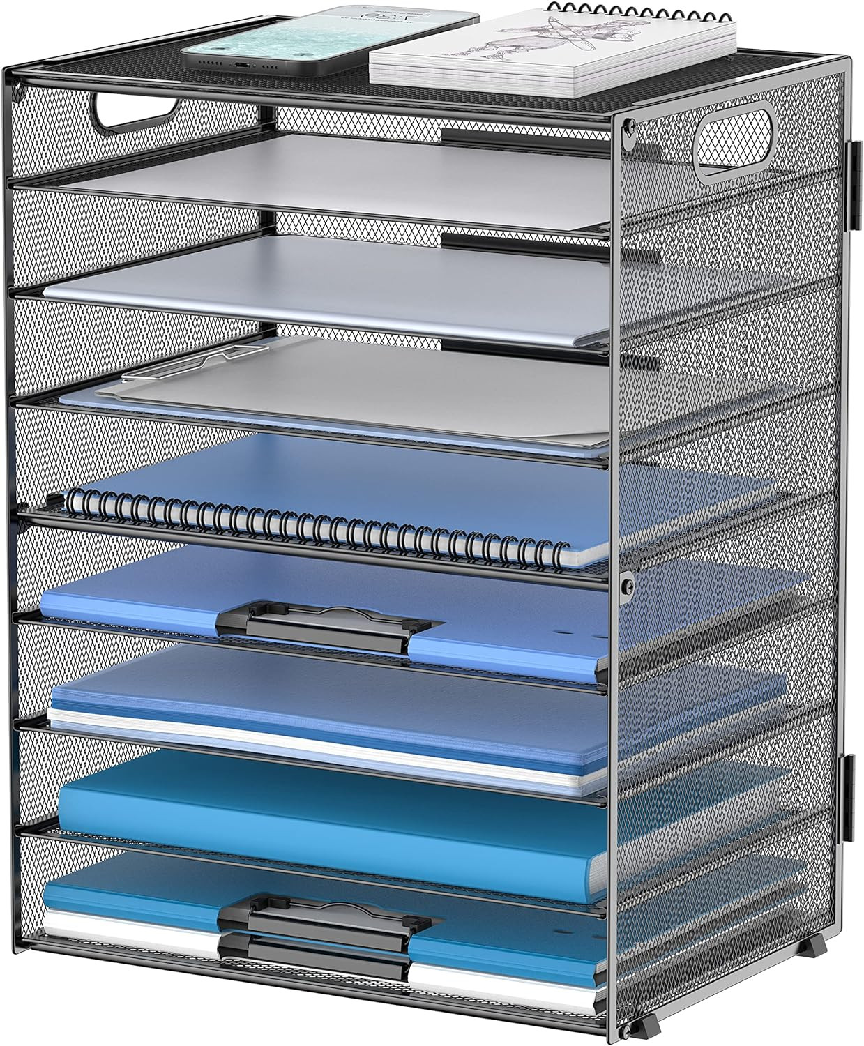 9-Tier Paper Organizer for Desk, Mesh Letter Tray Desk Organizer with Handles, S