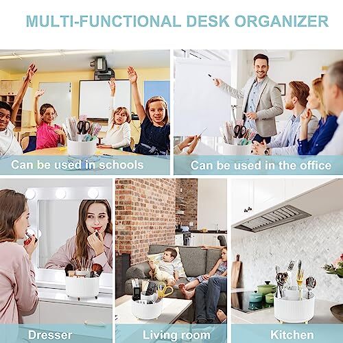Pencil Holder For Desk,5 Slots 360°Degree Rotating Desk Organizers And B-White