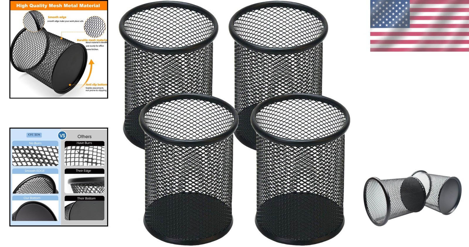 Lightweight Aluminum Pencil Holder Set: 4 Cylindrical Organizers for Desk