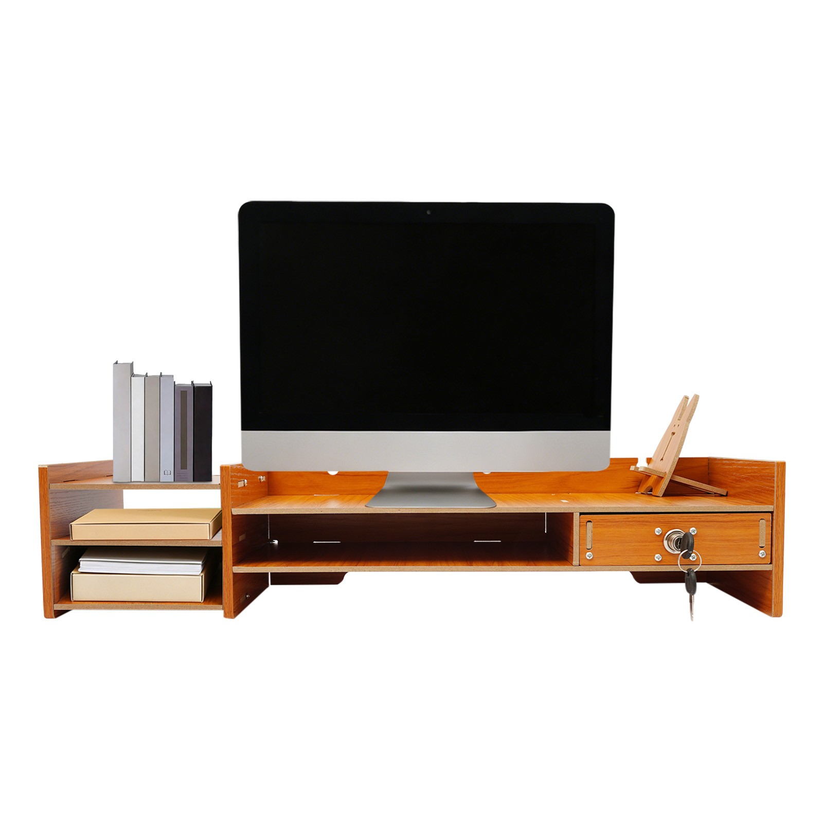 Multifunctional Monitor Stand Riser with Drawer, Storage Compartments, MDF