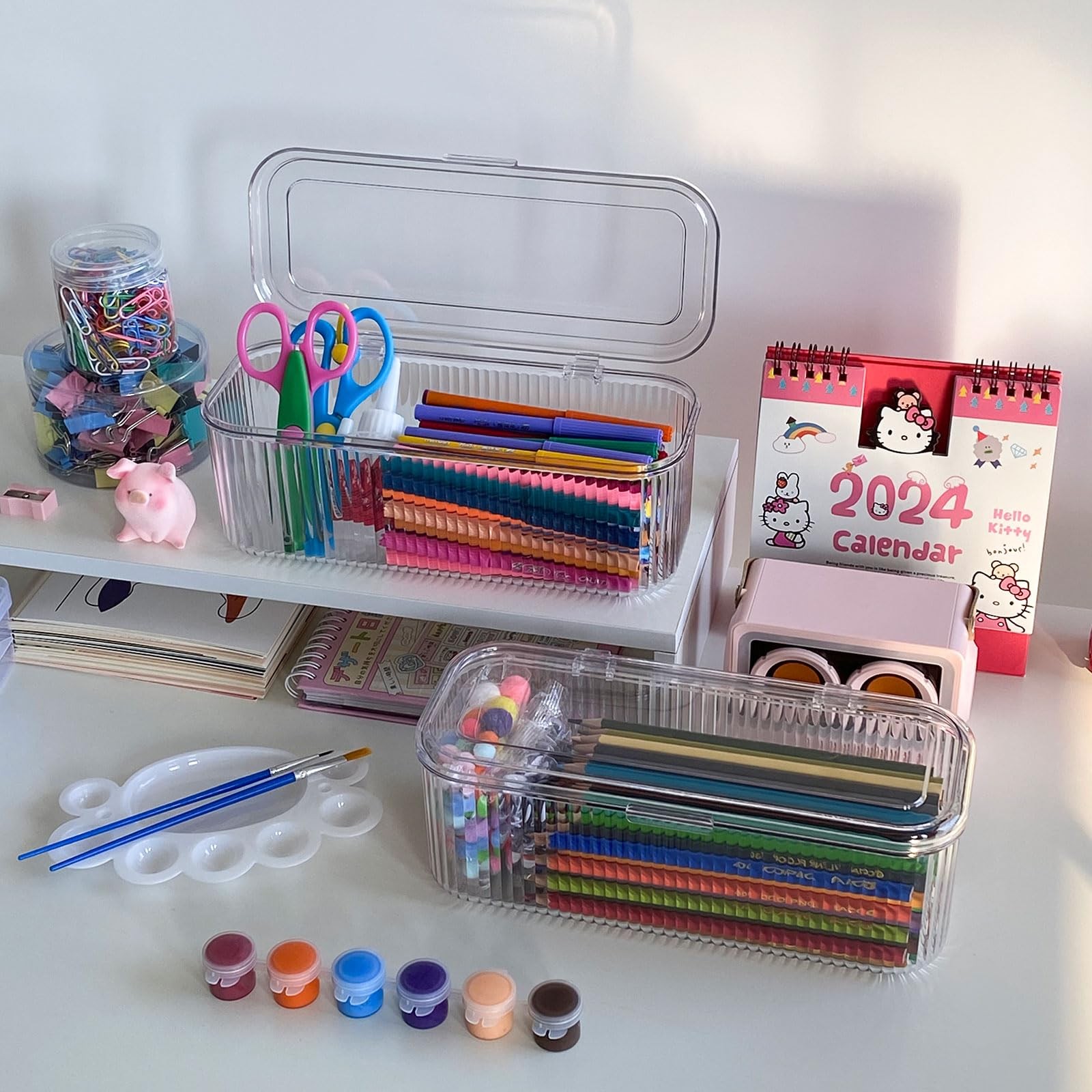 NINEWEEN 3 Pack Clear Pen Organizer for Desk Drawer, Plastic 3 Pack,