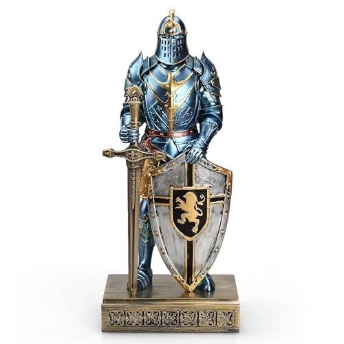Medieval Knight Pen Holder Desk Ornament Resin Statue Blue Office Decor Japan
