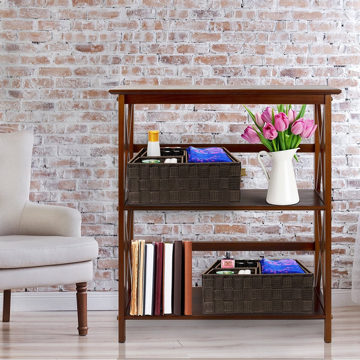 Woven Storage Baskets Set of 4, Small Cube Bin Organizers, Brown