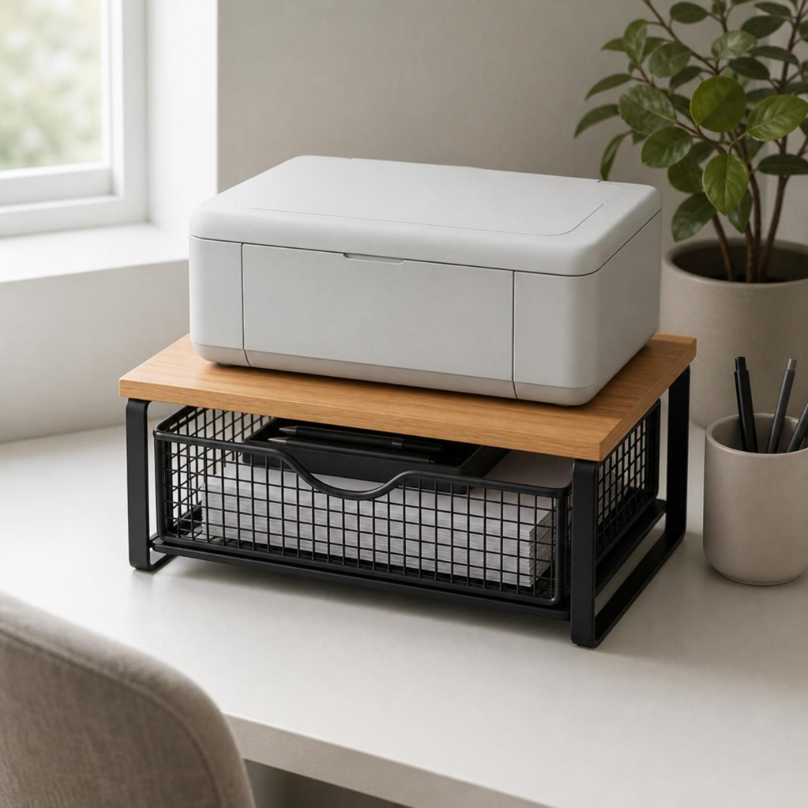 Desktop Storage Rack Wood-Look 2 Tier Desk Shelf Compact