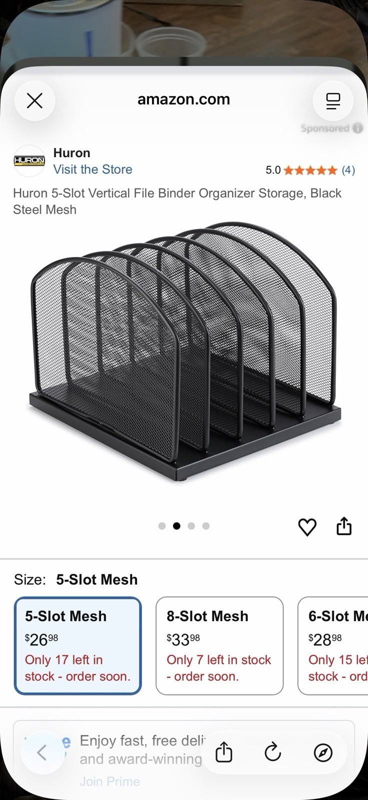 Huron 5-Slot Mesh Metal Desktop Organizer Vertical File Binder Black