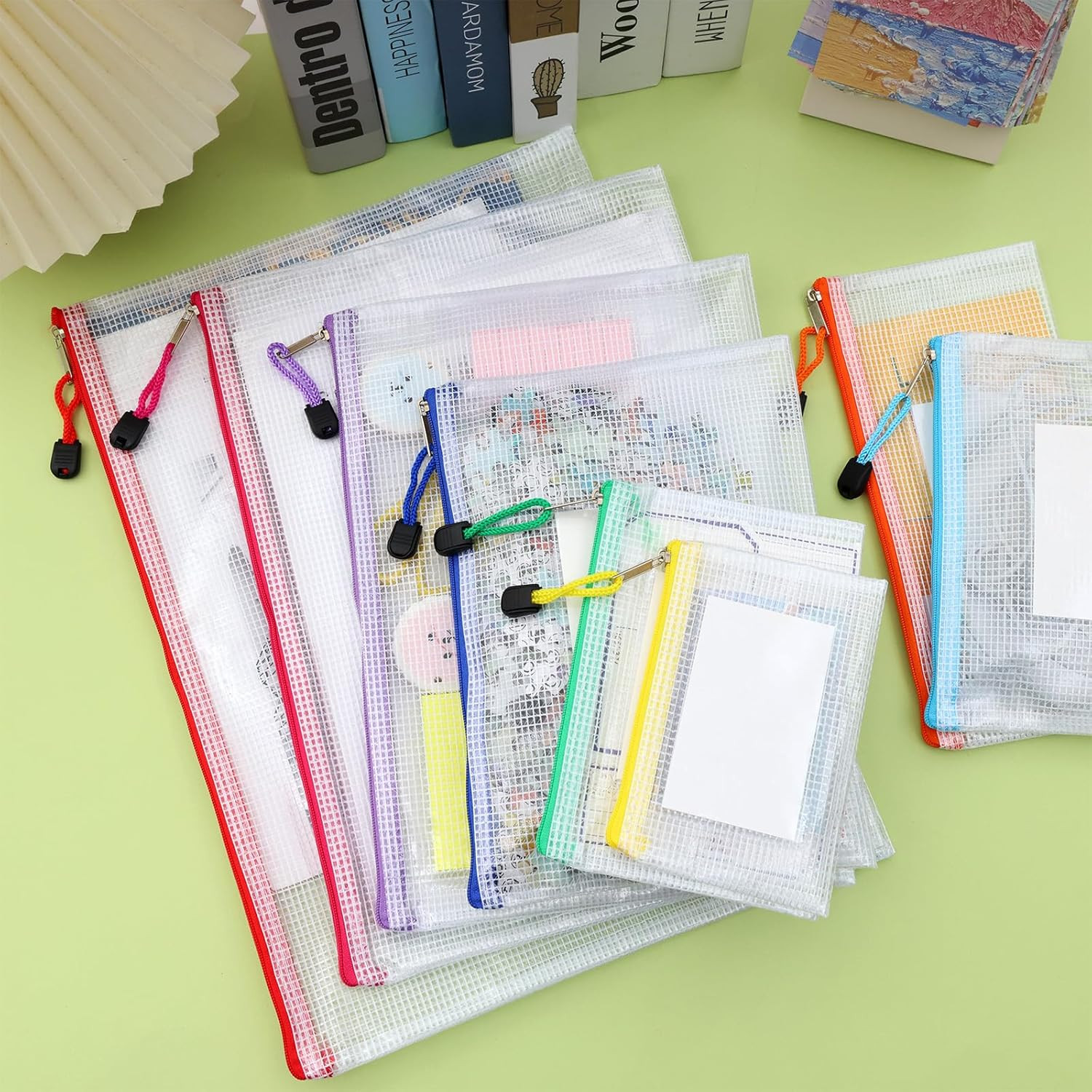 8Pcs Mesh Zipper Pouch – 8 Sizes Waterproof Zipper Bags, 8 Colors Waterproof Pla