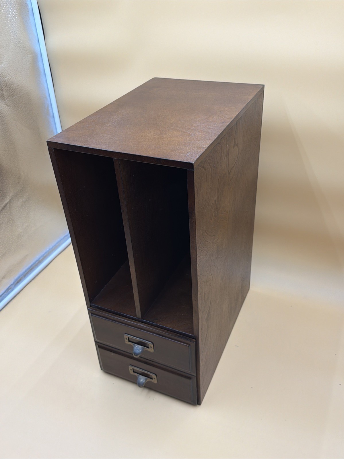 Vintage 19″ Tall Oak Wood Desktop Organizer w/Index Card Drawer/File Box/Cabinet
