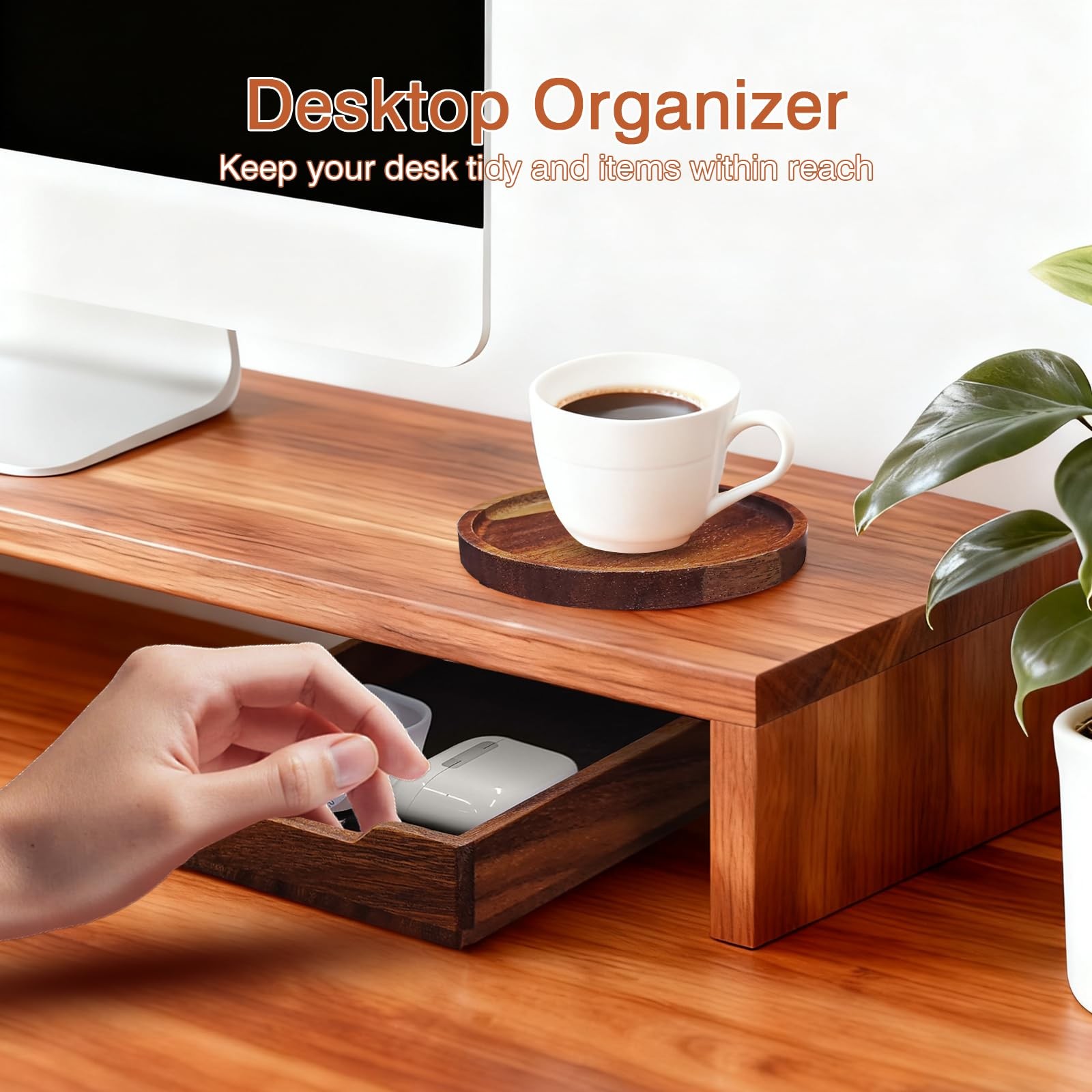 Walnut Desk Tray with Cup Coaster Set Felt Lined Wooden Desk Organizer Set