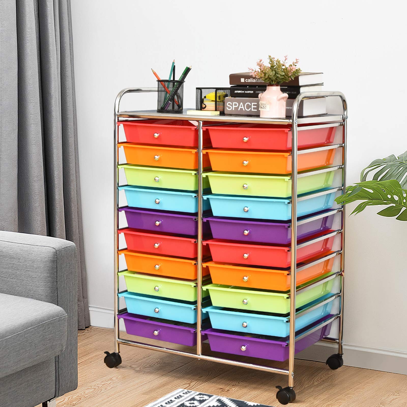 Giantex 20-Drawer Storage Drawer 25” x 15” x 35”(20 Drawers), Multicolor
