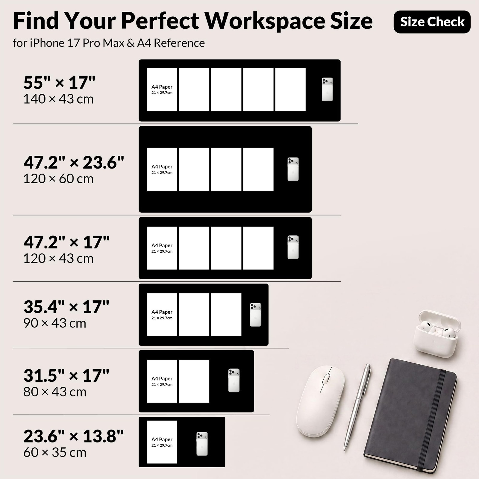 Afiing Desk Mat Black 31.5 X 17 Cork Desk Pad Protector A-3117-Black
