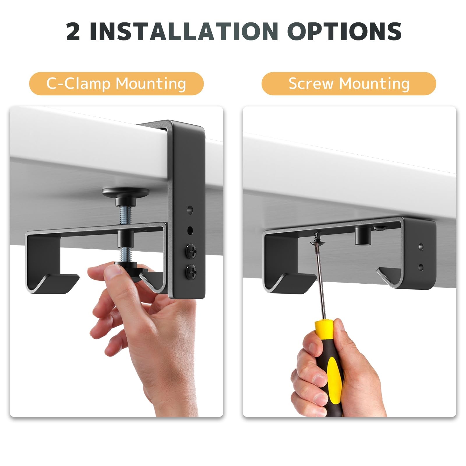 No Drill Under Desk Cable Management Tray – 36″ Clamp/Screw 36″W, Black