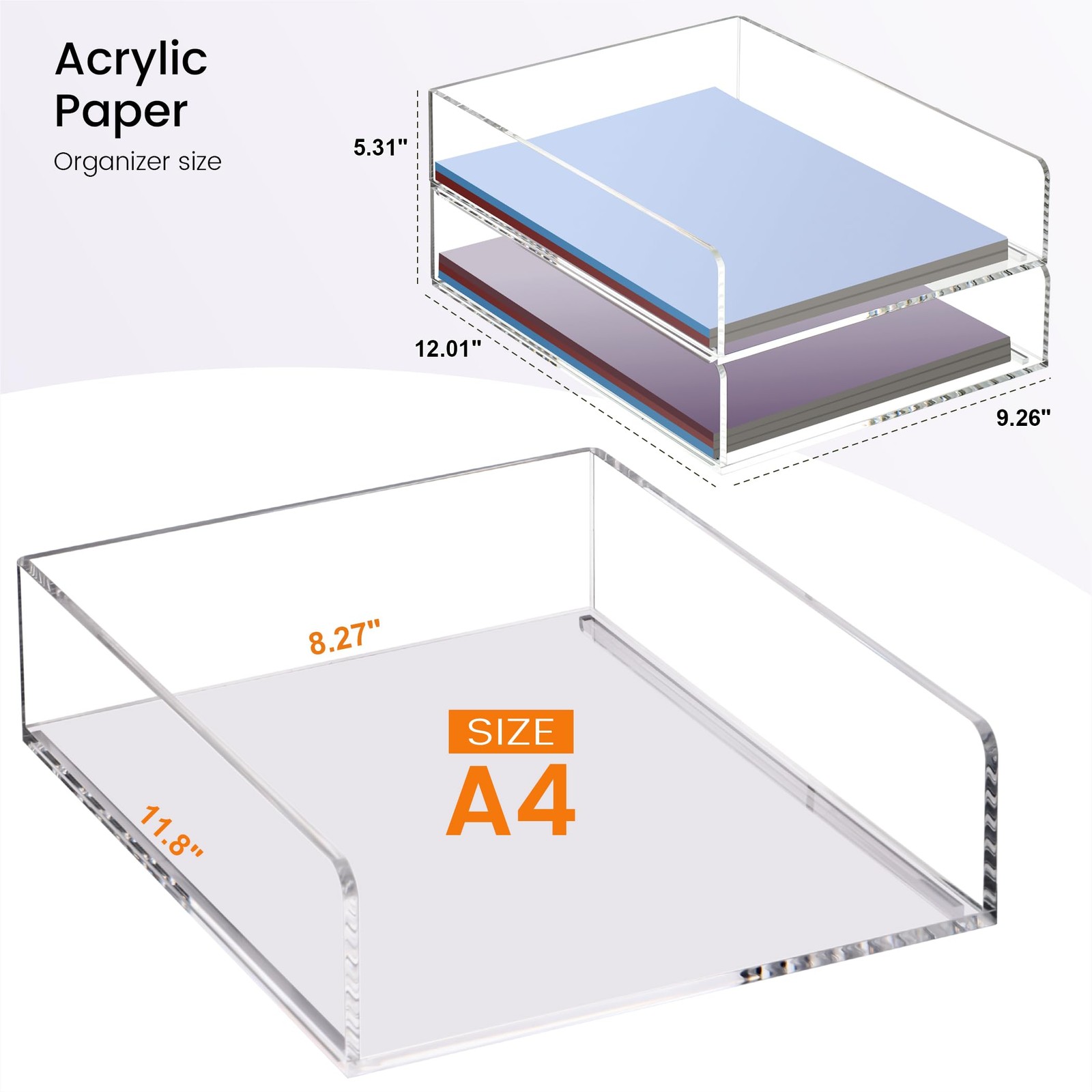 Paper Organizer Letter Tray,Acrylic Desk Organizer,Clear File Organizer for D…