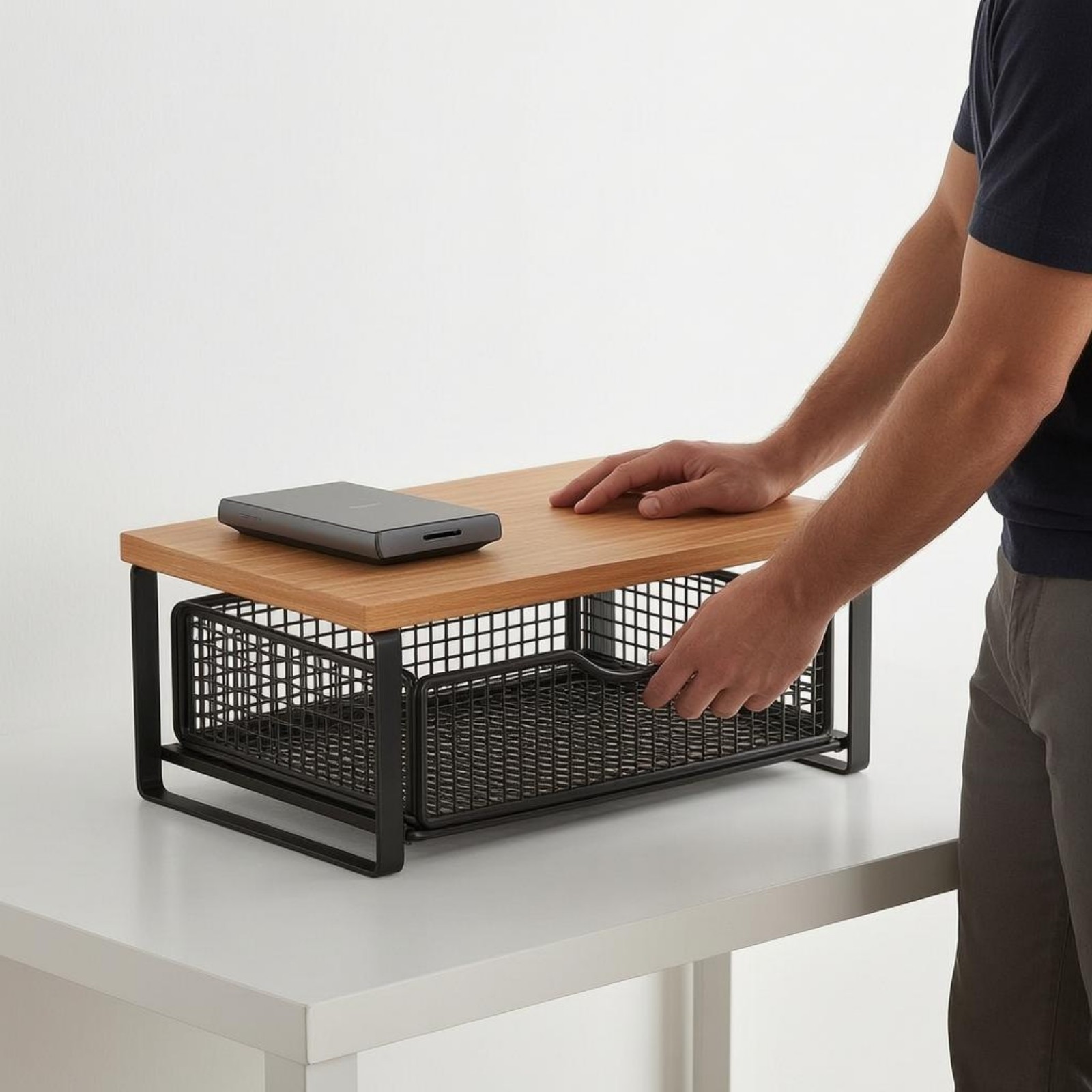 Desktop Storage Rack Wood-Look 2 Tier Desk Shelf Compact