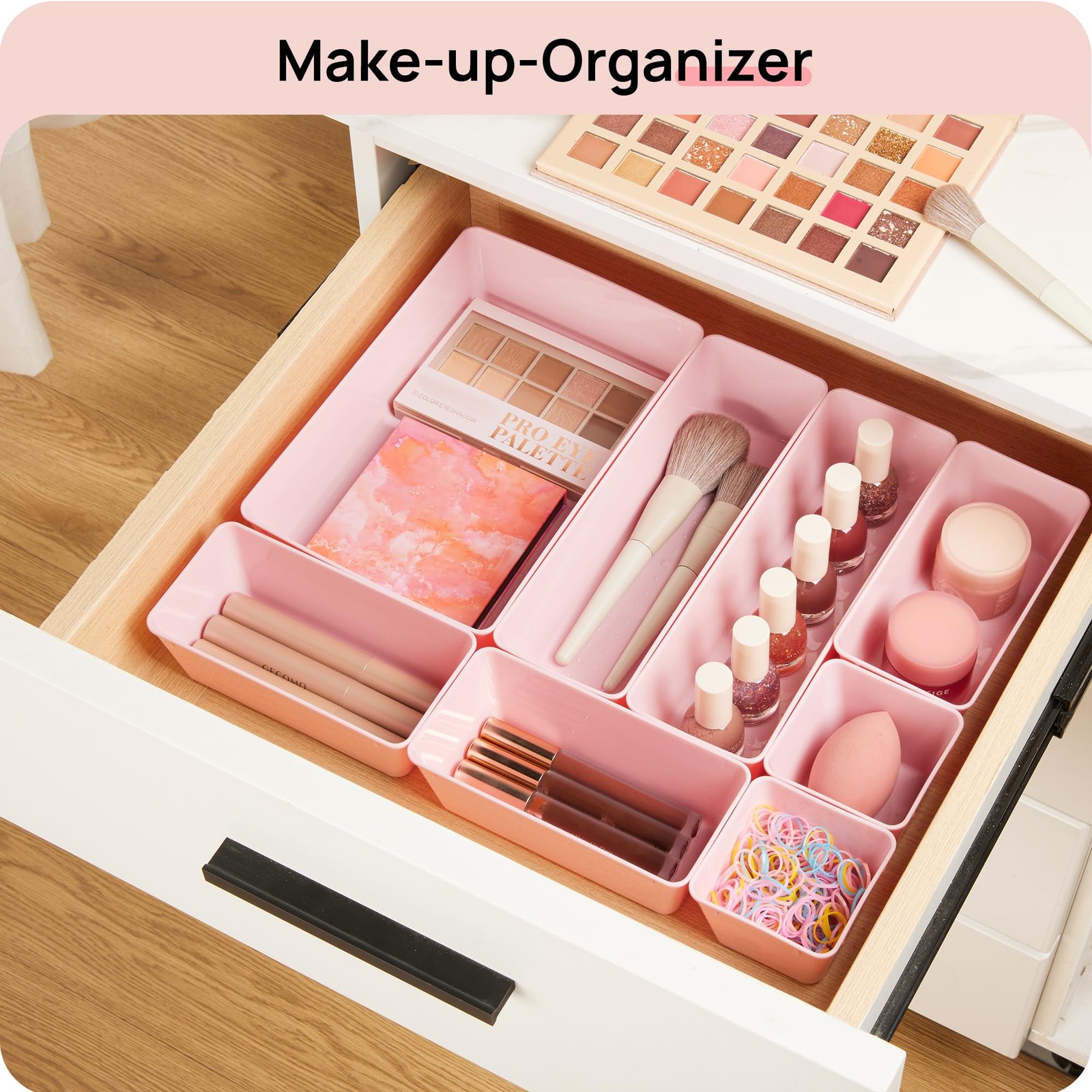 Vtopmart 25 PCS Plastic Drawer Organizers Set, 4-Size Versatile Bathroom Pink