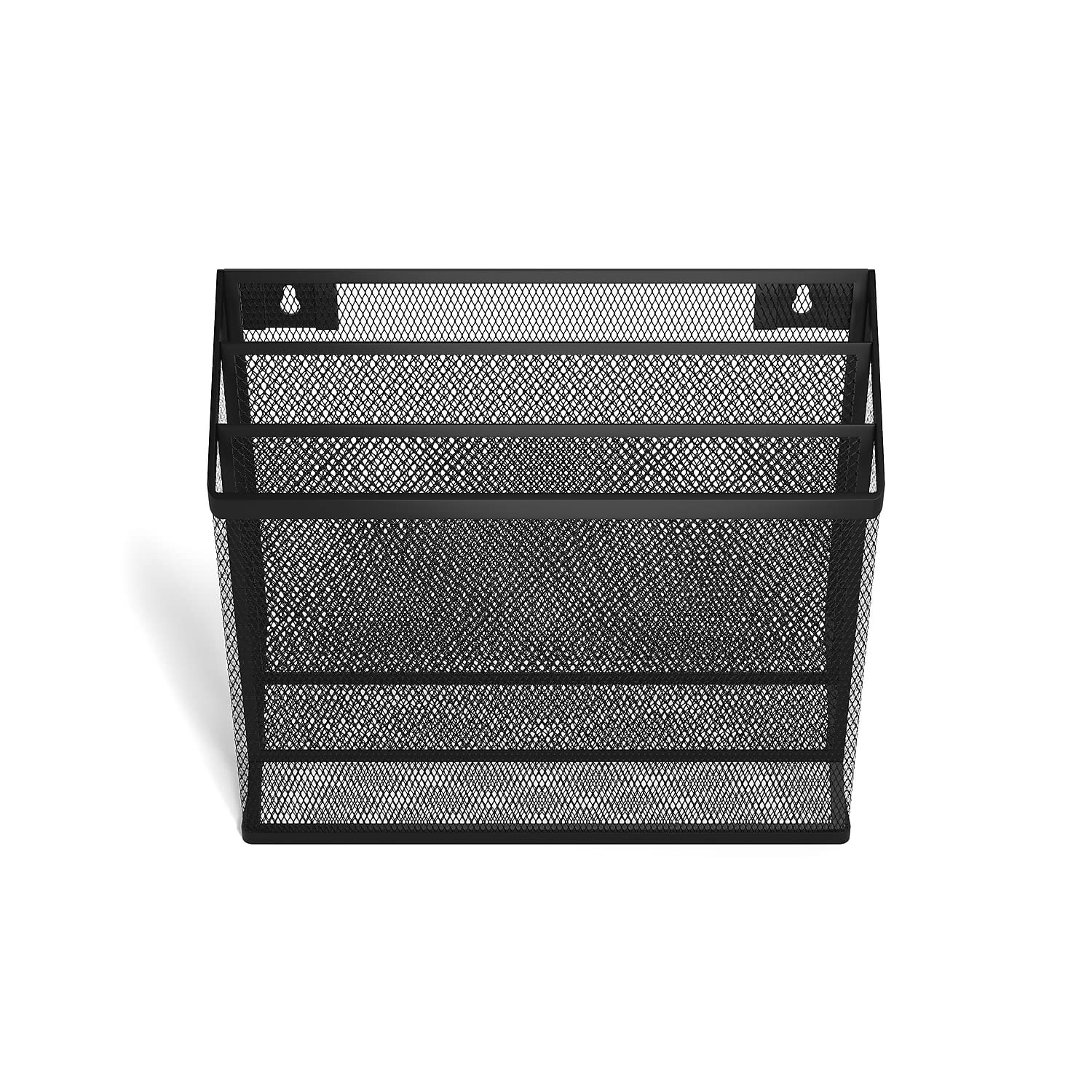 Wire Mesh File Organizer, 3‑Compartment, Matte Black – Vertical Desktop Sorte…