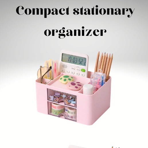 Compact Desk Organizer with Drawers for Stationery, Makeup, Jewelry – Pink