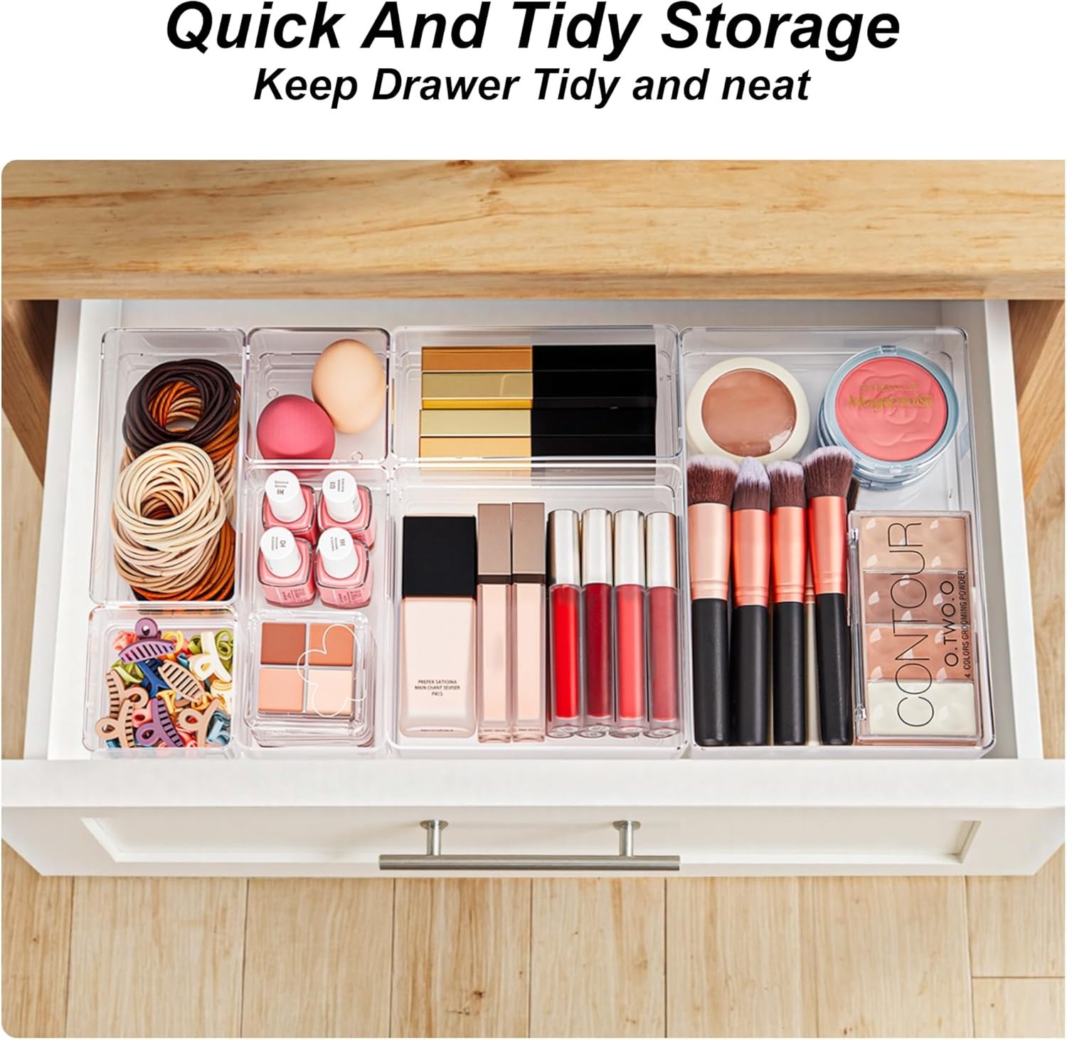 7-Piece Drawer Organizer with Non-Slip Silicone Pads, 4-Size Desk Drawer Orga…